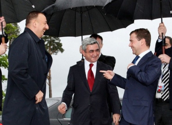 Azeri President Aliyev, Armenian President Sargsyan and Russian President Medvedev