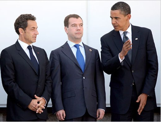 Picture above: (Left to right) France President Sarkozy, Russia President Medvedev and US President Obama